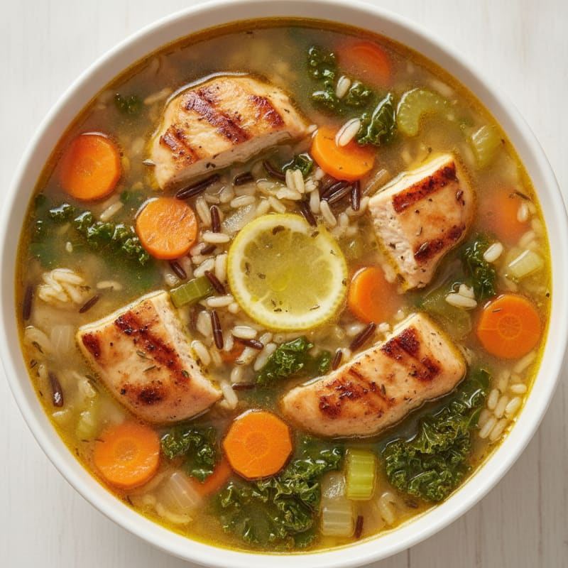 High-Protein Chicken and Vegetable Soup with Wild Rice