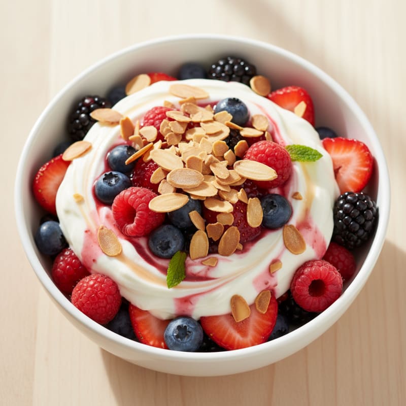 Greek Yogurt Protein Parfait with Mixed Berries and Almonds