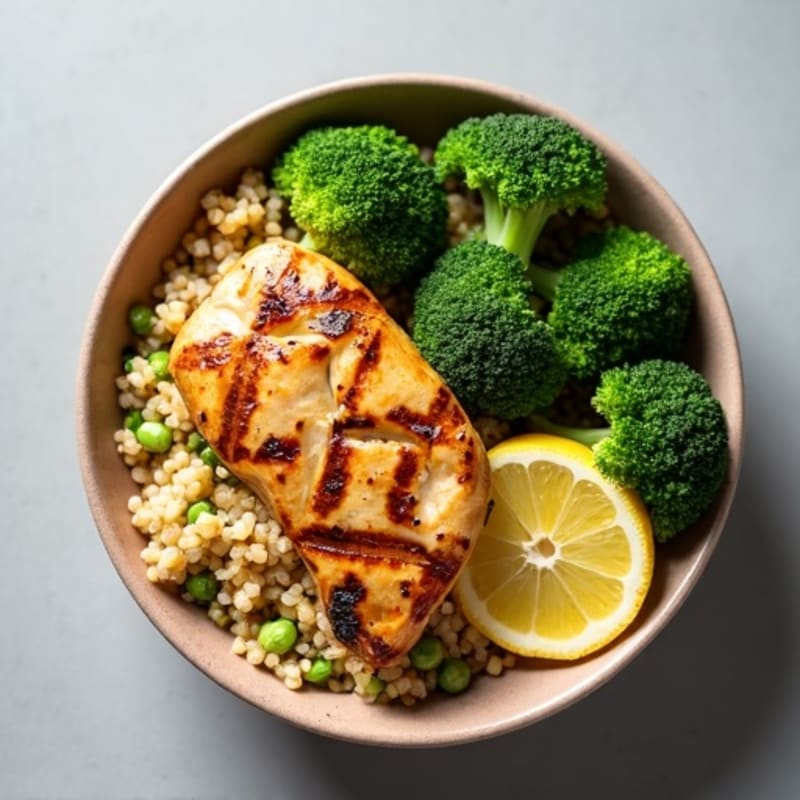 Grilled Chicken and Quinoa Bowl with Roasted Broccoli