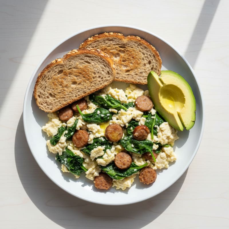 Egg White Scramble with Spinach and Turkey Sausage