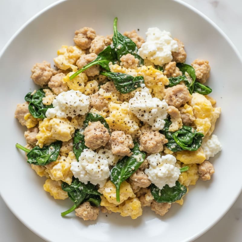 Egg White and Turkey Scramble with Cottage Cheese and Spinach