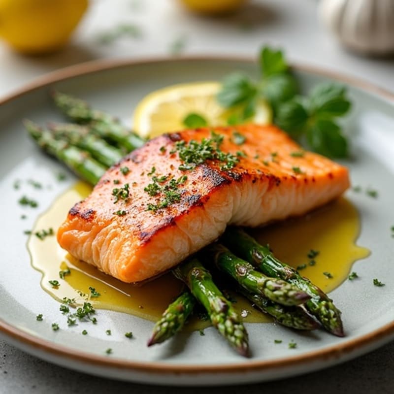 Crispy Pan-Seared Salmon with Lemon-Herb Roasted Asparagus