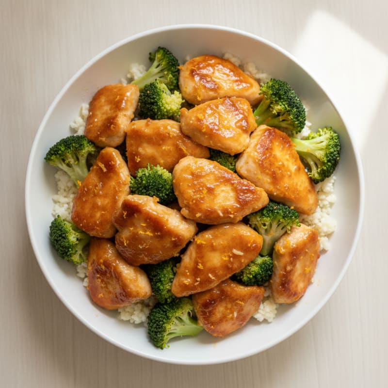 Orange Glazed Chicken with Steamed Broccoli