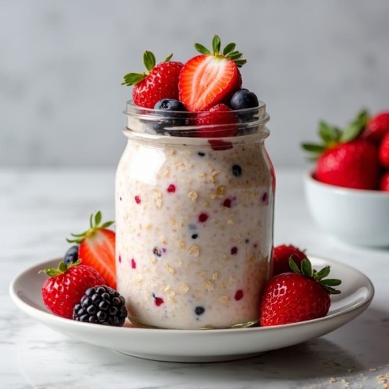 Creamy Protein Overnight Oats with Fresh Berries