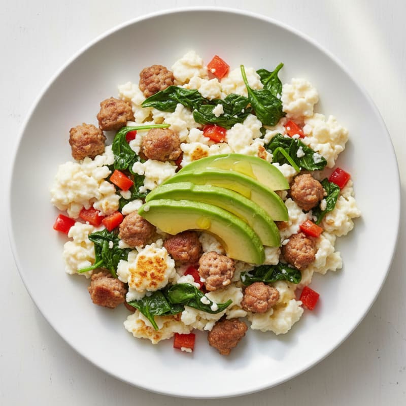 Egg White Scramble with Turkey Sausage and Spinach