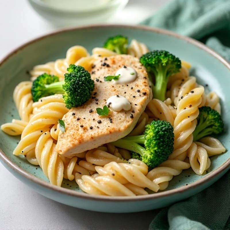 Healthy Creamy Garlic Chicken Pasta with Broccoli