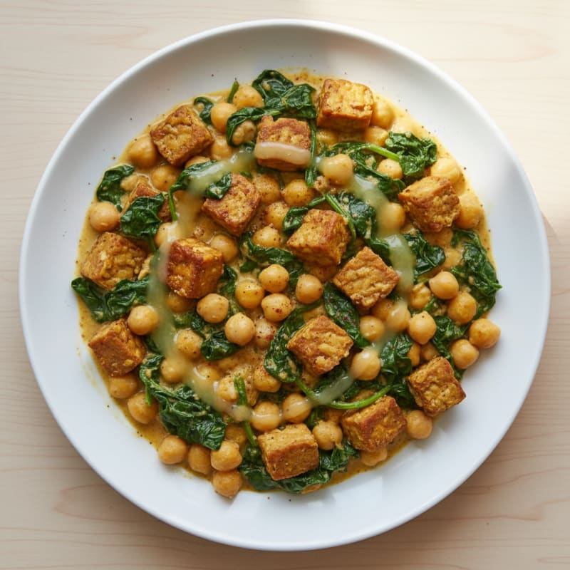 Creamy Chickpea and Tempeh Skillet with Spinach