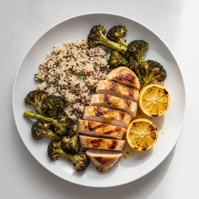 Grilled Chicken Breast with Quinoa and Roasted Broccoli