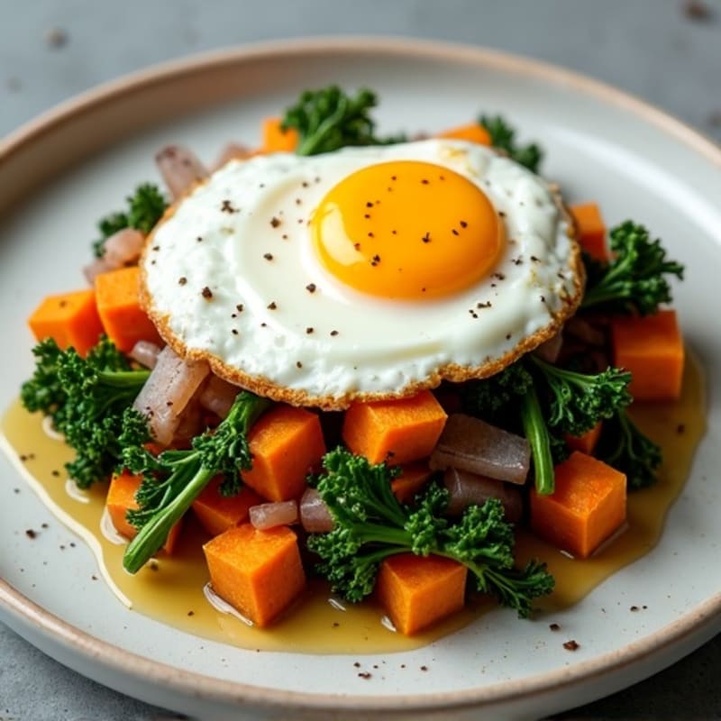 Sweet Potato and Kale Hash with Sunny-Side Up Eggs