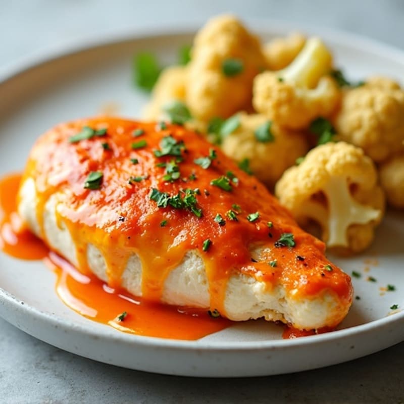 Creamy Baked Buffalo Chicken with Roasted Cauliflower