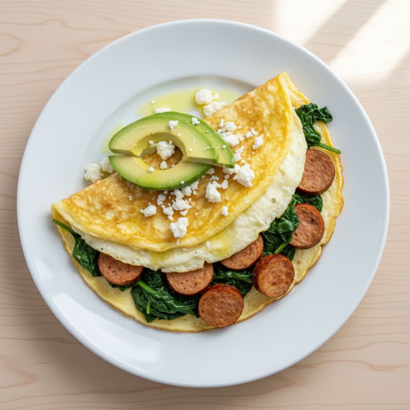 Egg White Spinach Omelette with Turkey Sausage