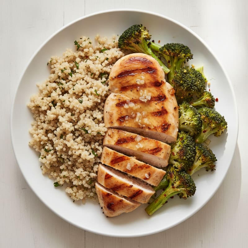 Grilled Lemon Garlic Chicken Breast with Quinoa and Roasted Broccoli