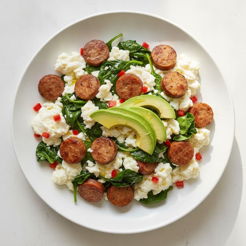 Egg White and Turkey Sausage Scramble with Spinach