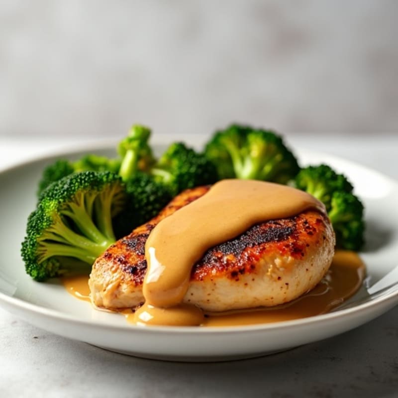 Chicken with Creamy Peanut Sauce and Roasted Broccoli