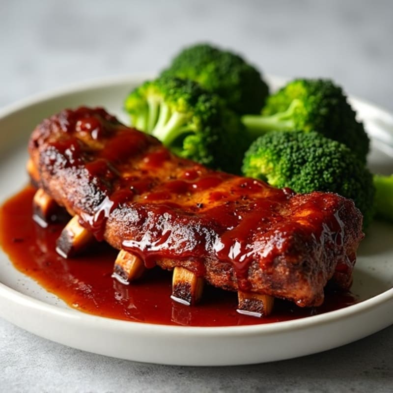 Tender Baked BBQ Ribs with Crispy Roasted Broccoli