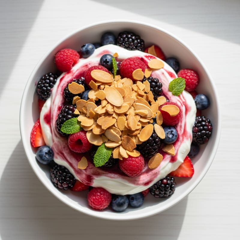 Greek Yogurt Protein Parfait with Mixed Berries and Almonds