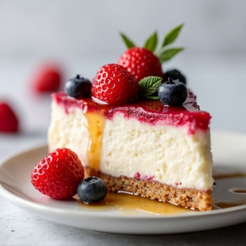 Silky Greek Yogurt Protein Cheesecake with Mixed Berries