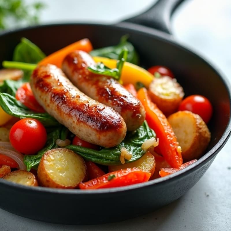 Lean Turkey Sausage and Crispy Potato Breakfast Skillet with Fresh Vegetables