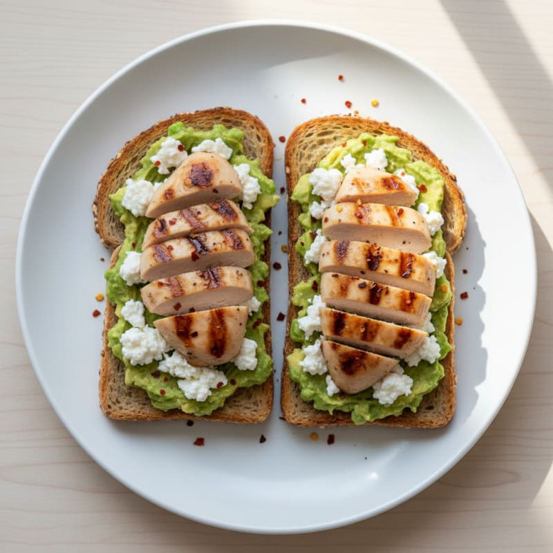 Grilled Chicken and Avocado Toast with Cottage Cheese