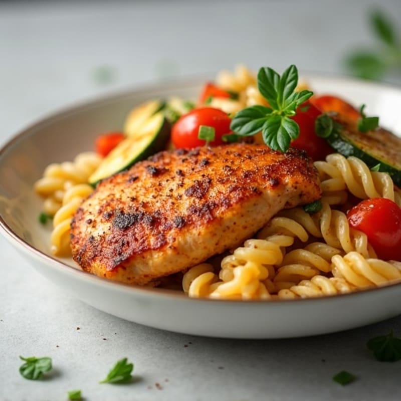 Spicy Cajun Chicken with Creamy Pasta and Sautéed Vegetables
