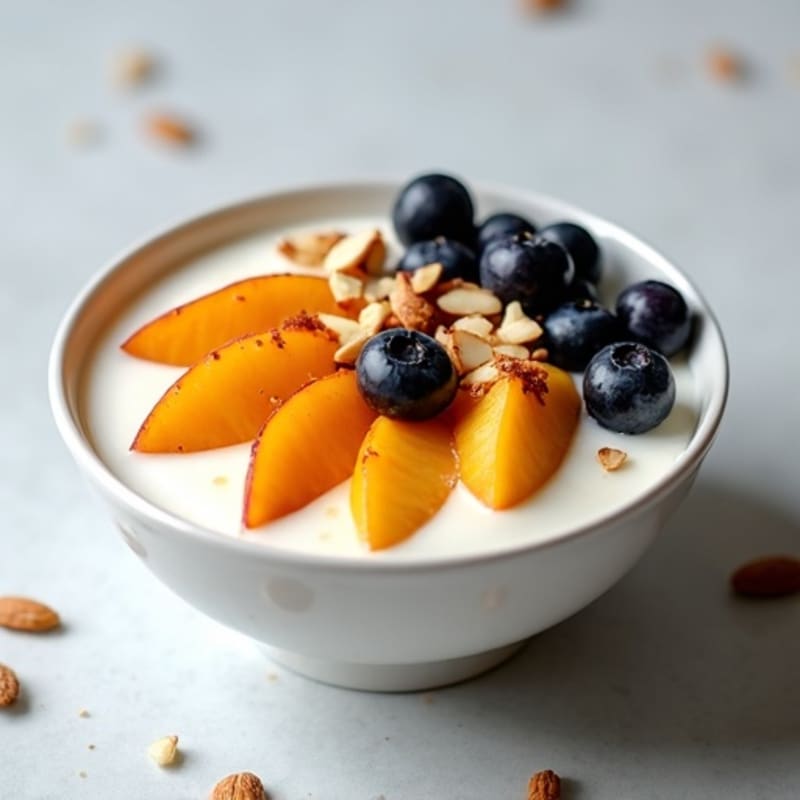 Creamy Greek Yogurt Bowl with Honey-Glazed Peaches and Fresh Blueberries