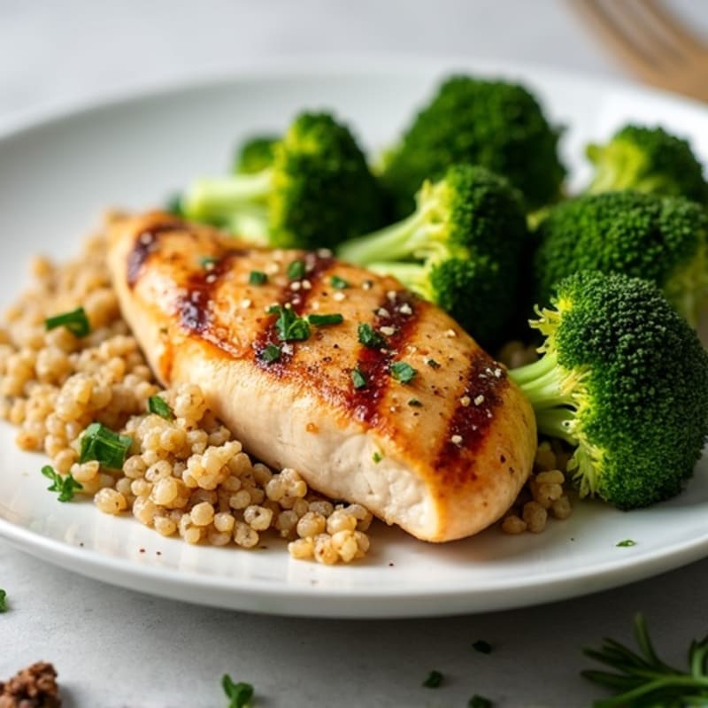 Grilled Chicken Breast with Quinoa and Roasted Broccoli