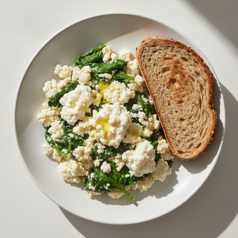 Egg White and Spinach Scramble with Cottage Cheese