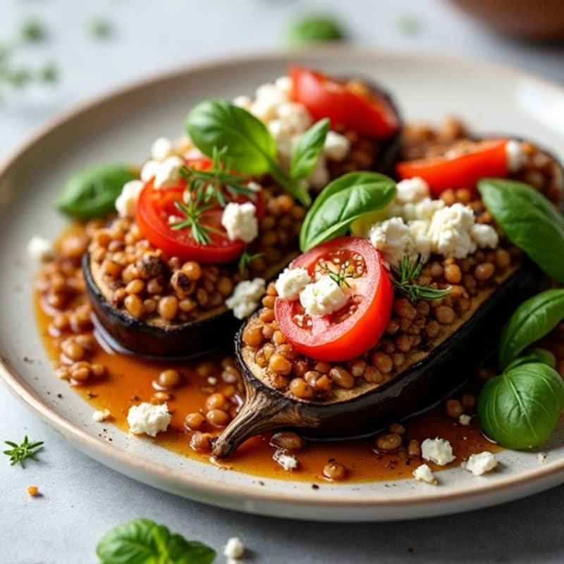 Roasted Stuffed Eggplant with Savory Lentil and Herb Filling