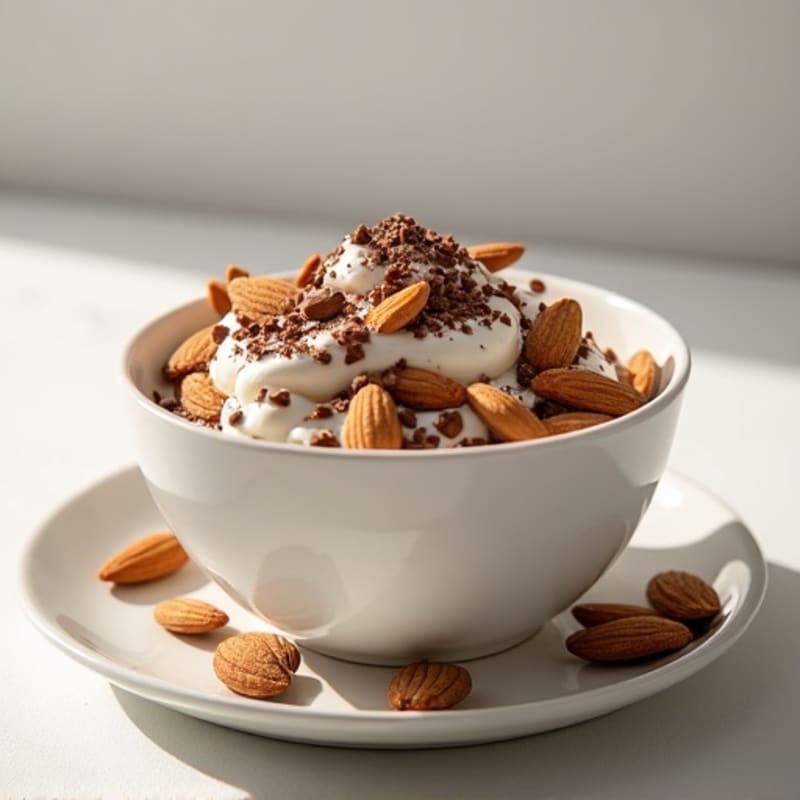 Creamy Greek Yogurt Protein Bowl with Chocolate Protein Powder and Sliced Almonds