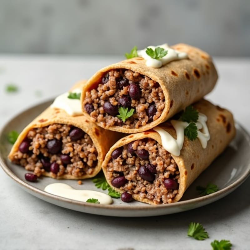 Creamy Lean Ground Beef and Black Bean Baked Stuffed Wraps