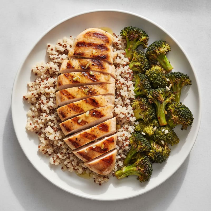 Grilled Chicken Breast with Quinoa and Roasted Broccoli