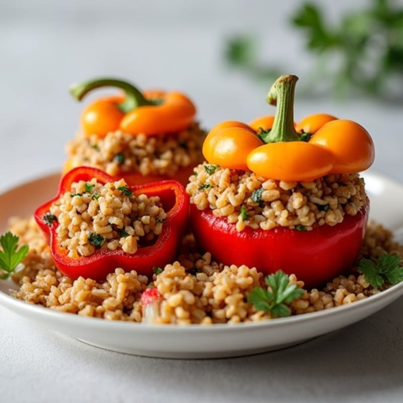 Roasted Bell Peppers Stuffed with Lean Ground Turkey and Brown Rice