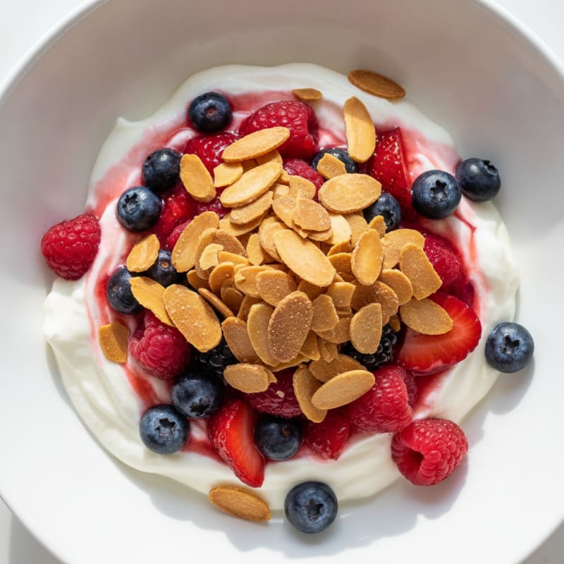 Greek Yogurt Protein Parfait with Mixed Berries and Almonds