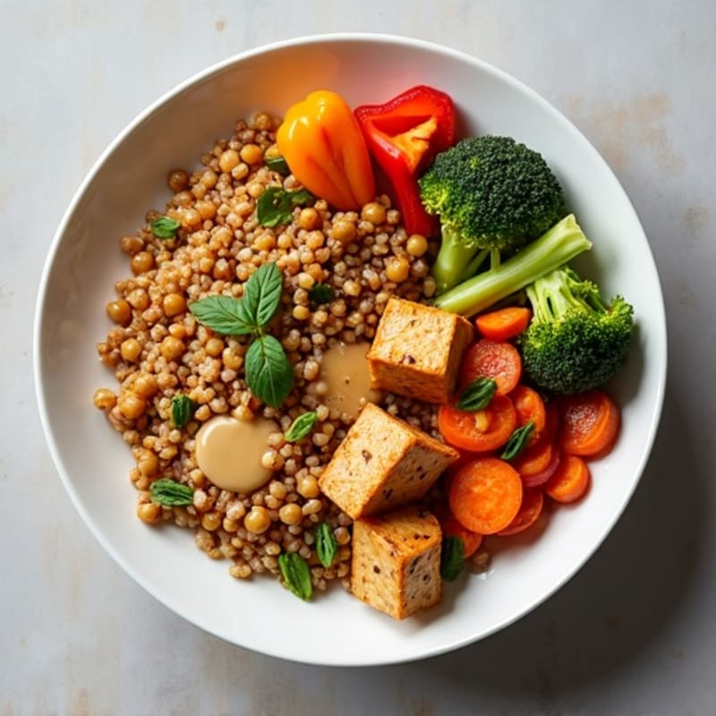 Hearty Roasted Vegetable and Lentil Bowl with Creamy Tahini Dressing
