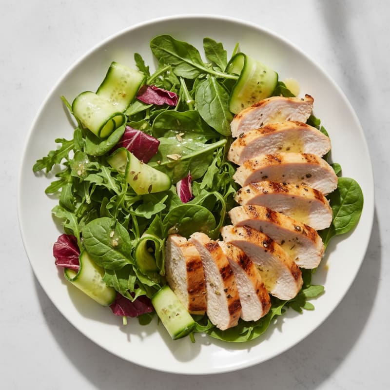 Grilled Turkey Breast Salad with Mixed Greens and Cucumber