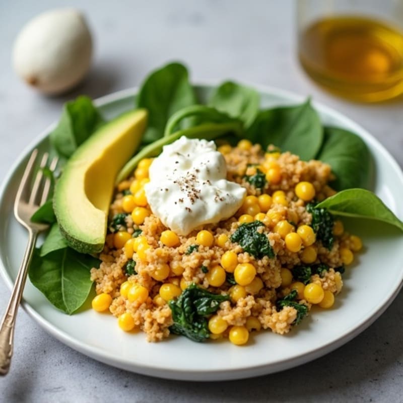 Egg White and Turkey Spinach Scramble with Cottage Cheese