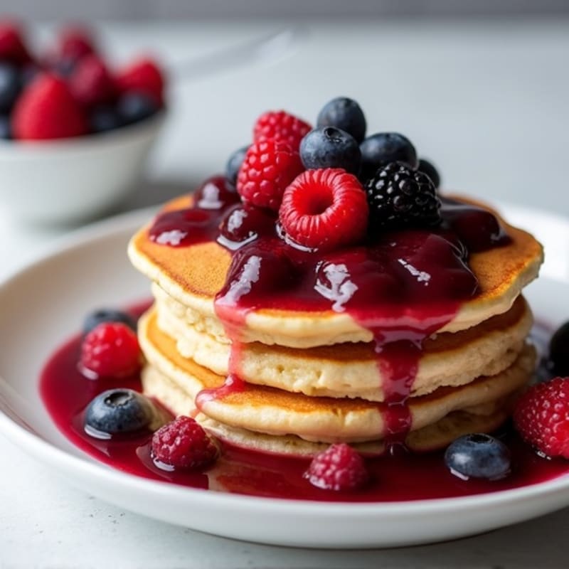 Fluffy Protein Pancakes with Berry Compote