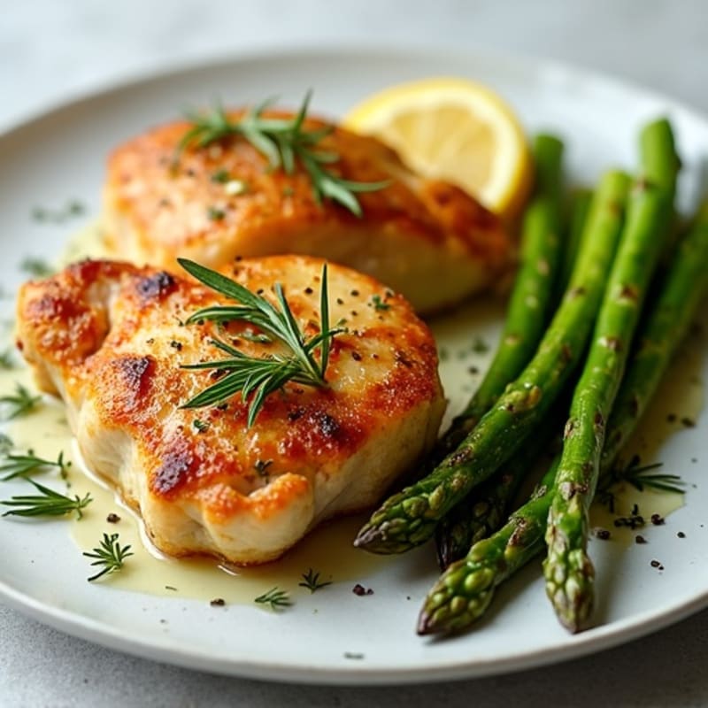 Crispy Lemon Herb Roasted Chicken Thighs with Roasted Asparagus