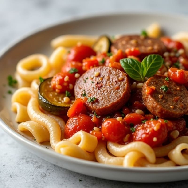 Hearty Lean Sausage Ragu with Veggies and Whole Wheat Pasta