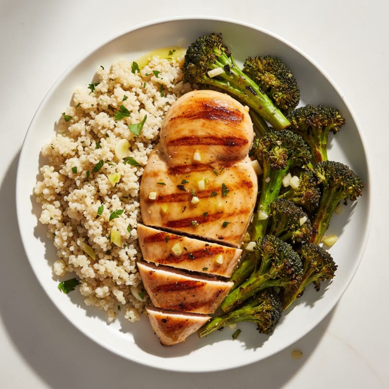 Grilled Chicken Breast with Quinoa and Roasted Broccoli