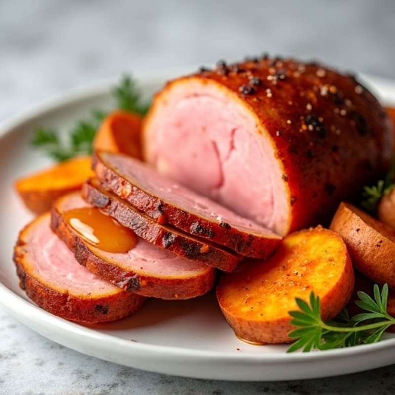 Honey-Glazed Baked Ham with Roasted Sweet Potatoes