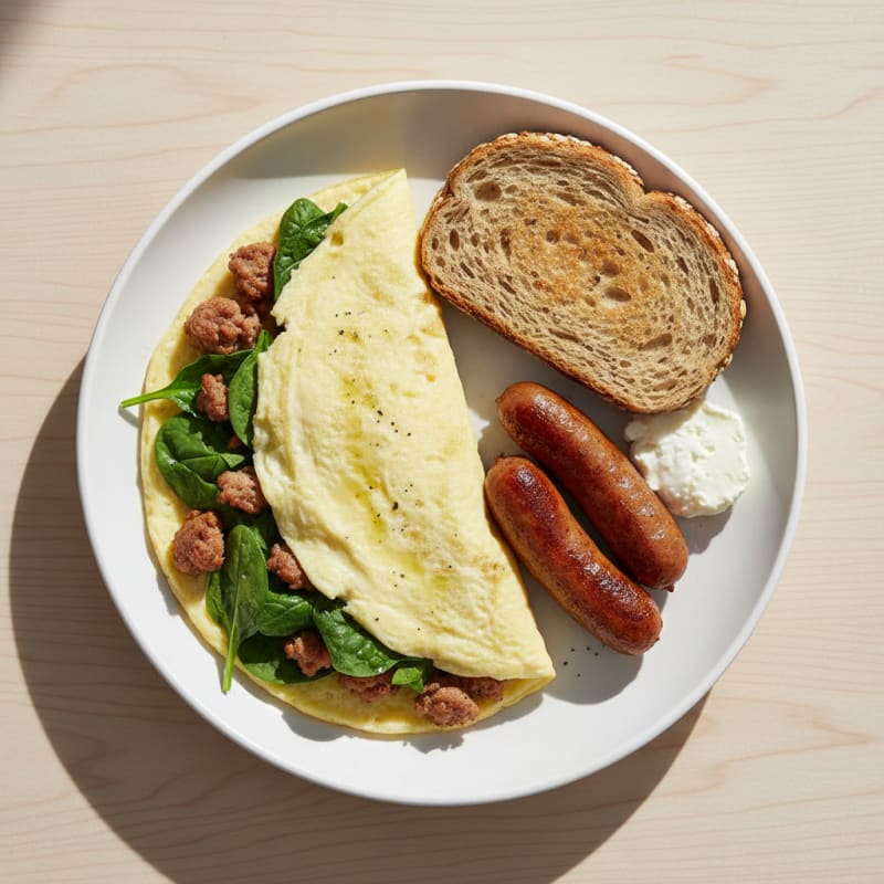 Egg White Spinach Omelette with Turkey Sausage
