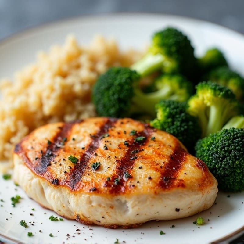 Grilled Chicken Breast with Roasted Broccoli and Quinoa