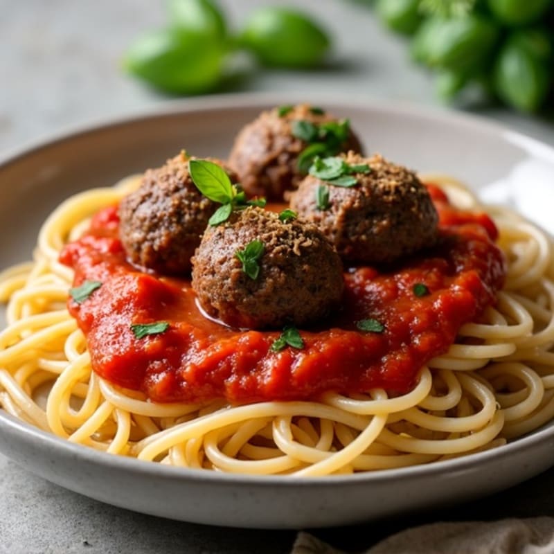 Lean Beef Meatballs with Whole Wheat Spaghetti and Fresh Tomato Sauce