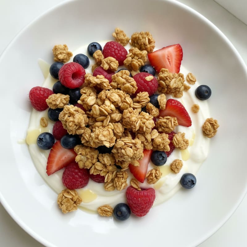 Silky Greek Yogurt Bowl with Mixed Berries and Protein Granola