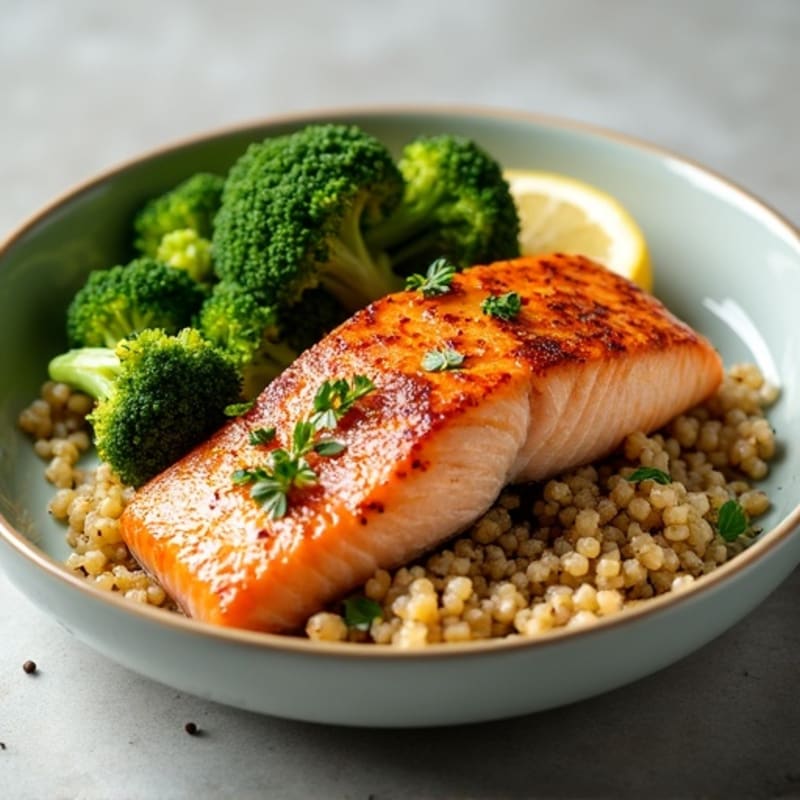 Seared Salmon with Roasted Broccoli and Quinoa