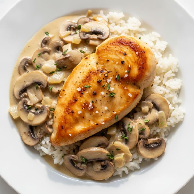 Mushroom Sour Cream Chicken with Rice