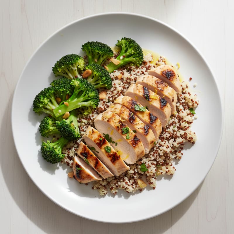 Grilled Chicken Breast with Quinoa and Steamed Broccoli