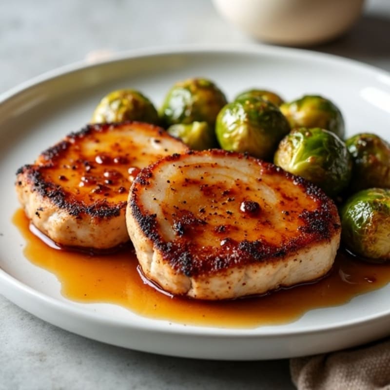 Apple-Cider Glazed Pork Chops with Crispy Roasted Brussels Sprouts