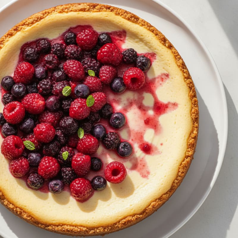 Greek Yogurt Protein Cheesecake with Mixed Berries